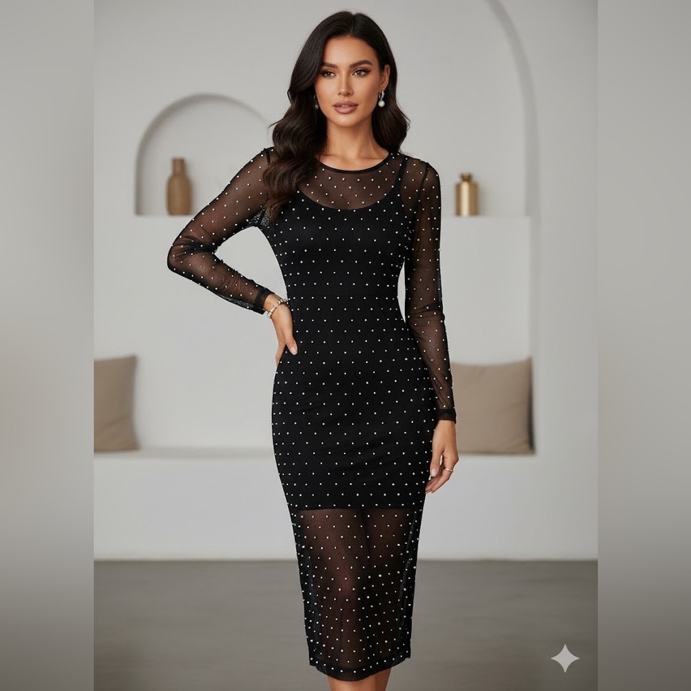 Sincerely Jules Black Mesh Dress with Pearls